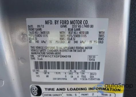 2013 Ford F150 Fx2 z USA, uszkodzony, nr VIN 1FTFW1CTXDFD64319